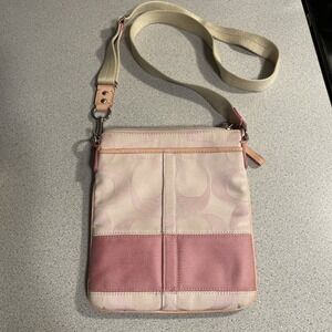 Y2K Coach Pink Crossbody Handbag Purse Jacquard Classic C Coach Logo Pattern